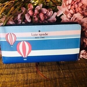 Kate Spade New York Colorful Stripe Zip Around Wallet Hot Air Balloon Print NWT